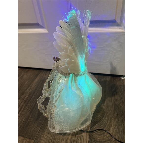 Fiber Optic CHRISTMAS African American 12” Ceramic Angel Tree Topper Plug In - Picture 6 of 10